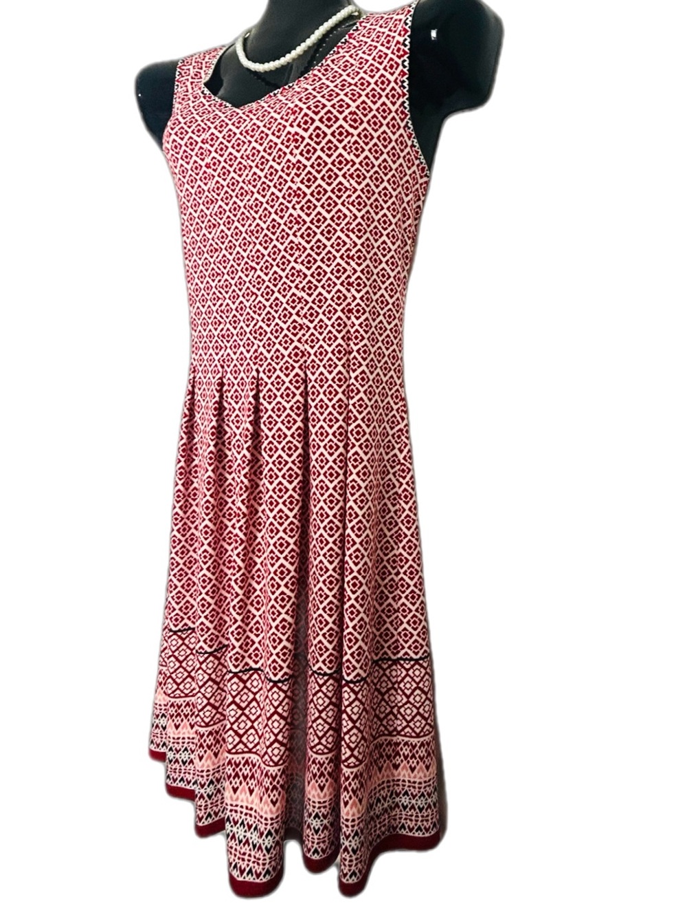 Studio M Red and White Patterned Fit-n-Flare Dress